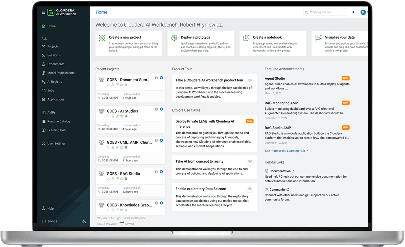 Cloudera AI Workbench product screenshot